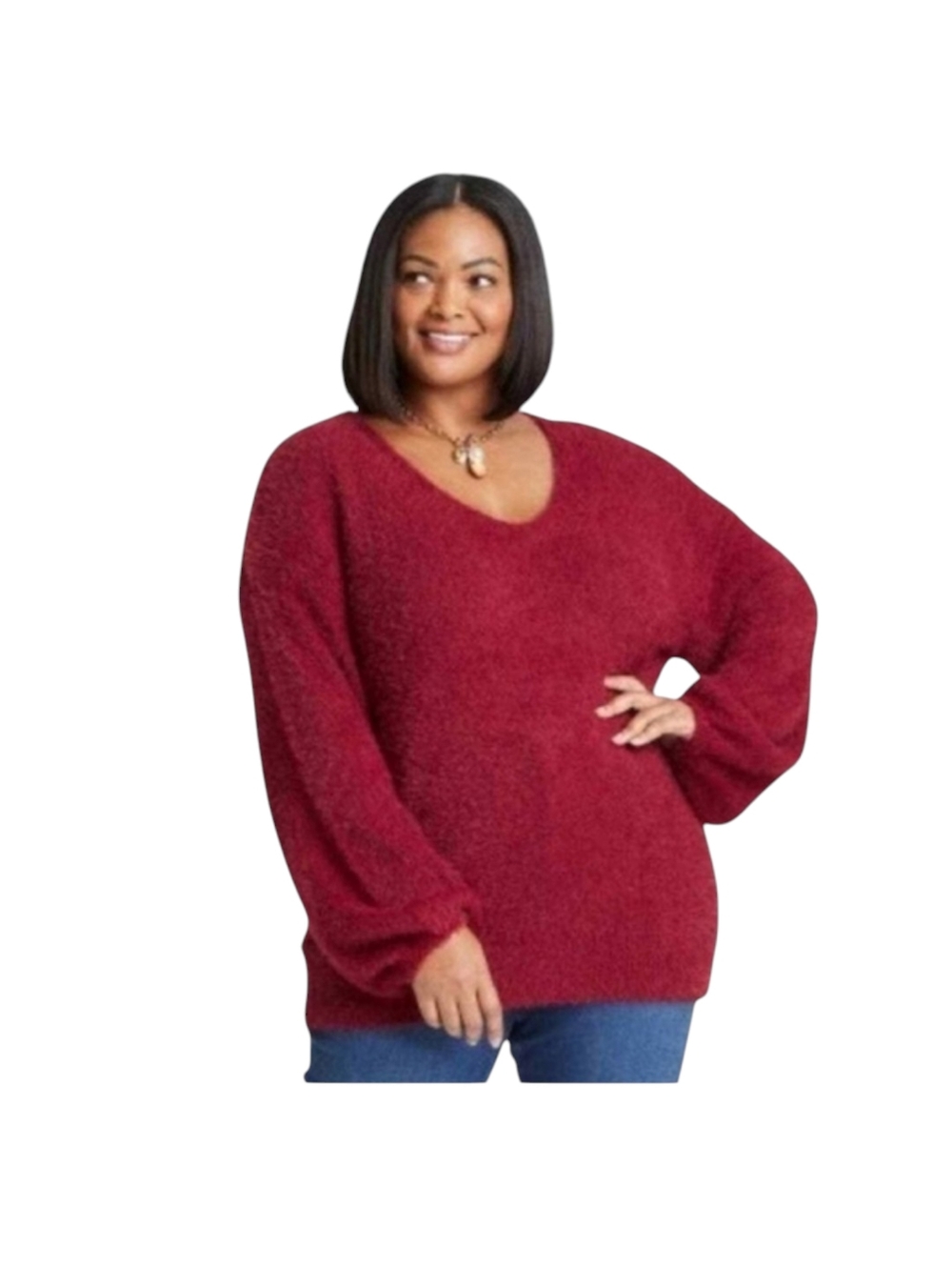 Ava & Viv Red Fuzzy V-Neck Sweater Size 1X